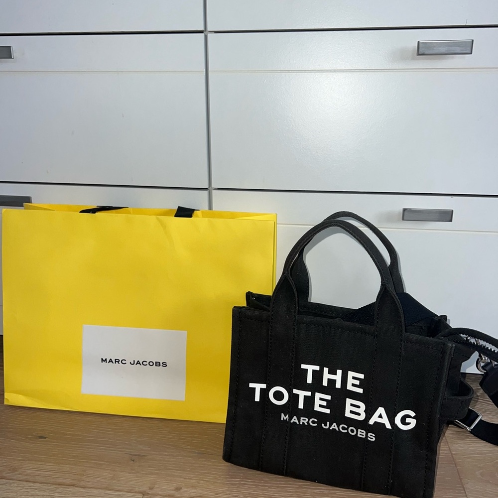 Marc Jacobs Black Tote Bag with White Text